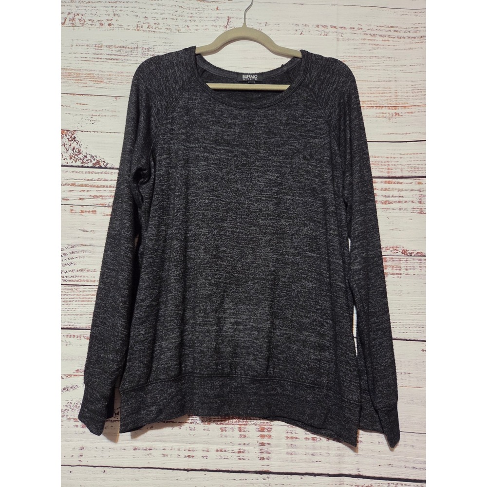 Buffalo David Bitton Womens Small Charcoal Gray Marl Raglan Long Sleeve Top